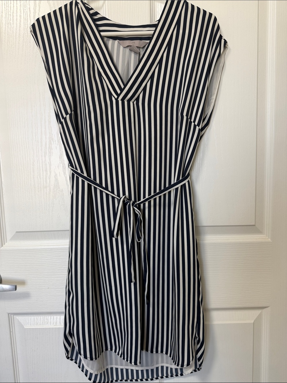 H&M Vertical Stripe V-Neck Tie-Waist Dress